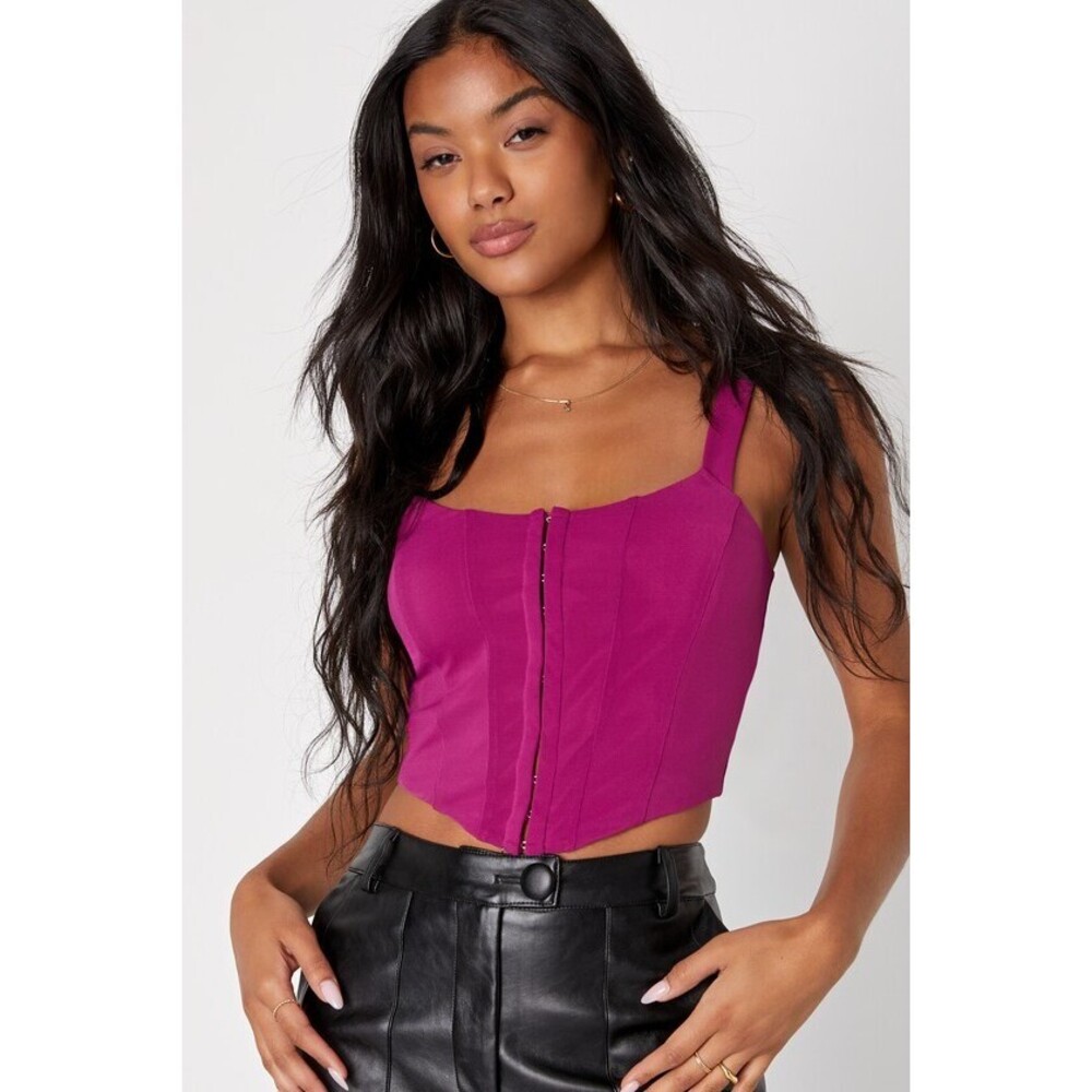Lulus Mesh You More Magenta Mesh Bustier Tank Top Pink - Size S